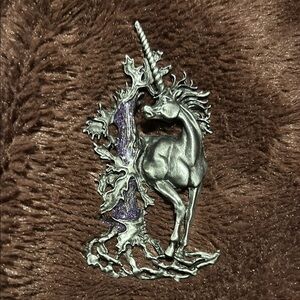 Oversized Pewter tone and Purple Enamel Unicorn 🦄 Brooch